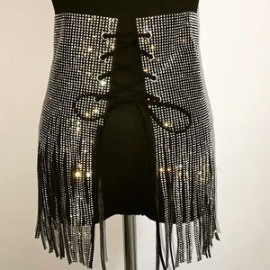 Black Rhinestone Fringe Corset Belt